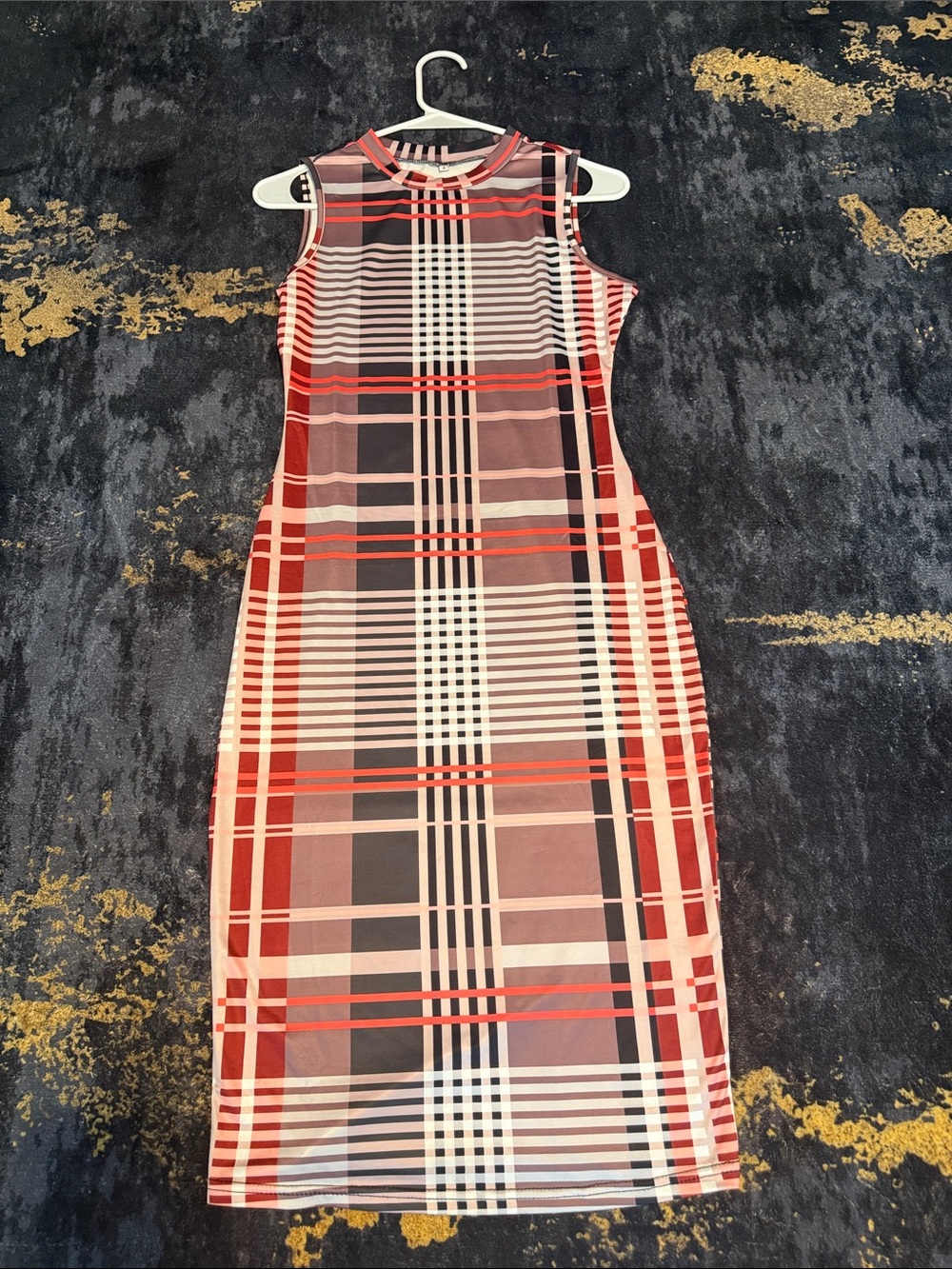 Sleeveless Red Plaid Midi Dress - Sleek Checked Midi